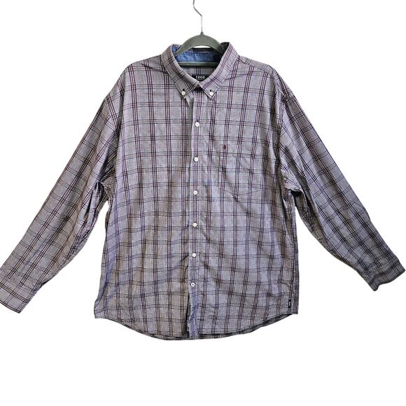 Izod Mens Size XL Long Sleeve Button Down Shirt Blue Gray Houndstooth Grid Plaid - Picture 1 of 6